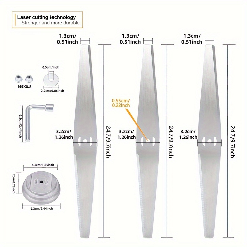 5 Inch Propeller - 3 stuks 9,7-inch rechte grasmaaiermessen met